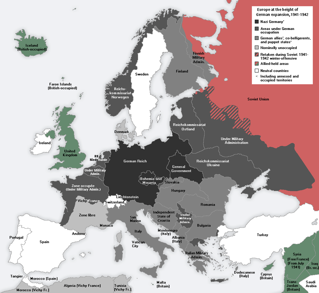 A map of occupied European countries during WW2